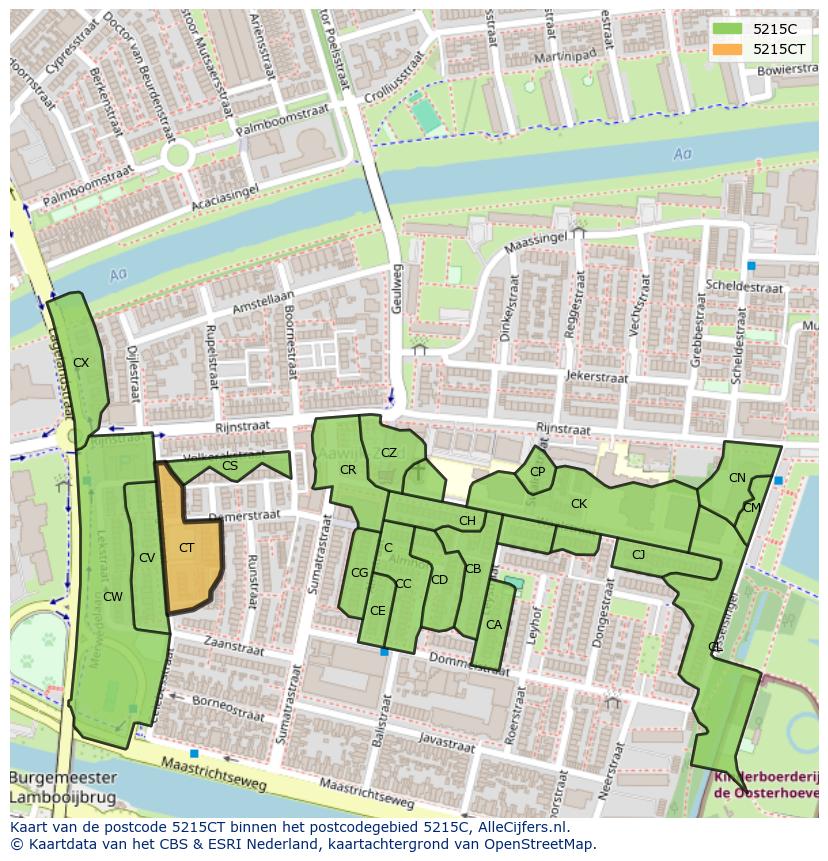 Afbeelding van het postcodegebied 5215 CT op de kaart.