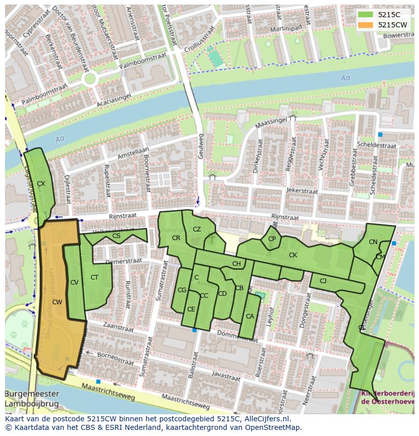 Afbeelding van het postcodegebied 5215 CW op de kaart.
