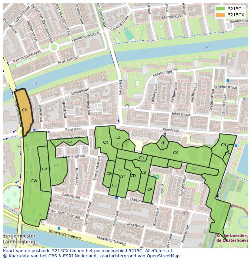 Afbeelding van het postcodegebied 5215 CX op de kaart.