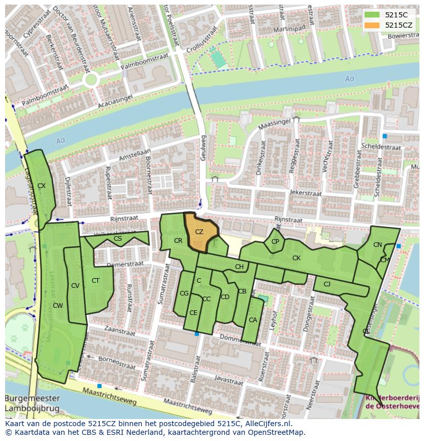 Afbeelding van het postcodegebied 5215 CZ op de kaart.