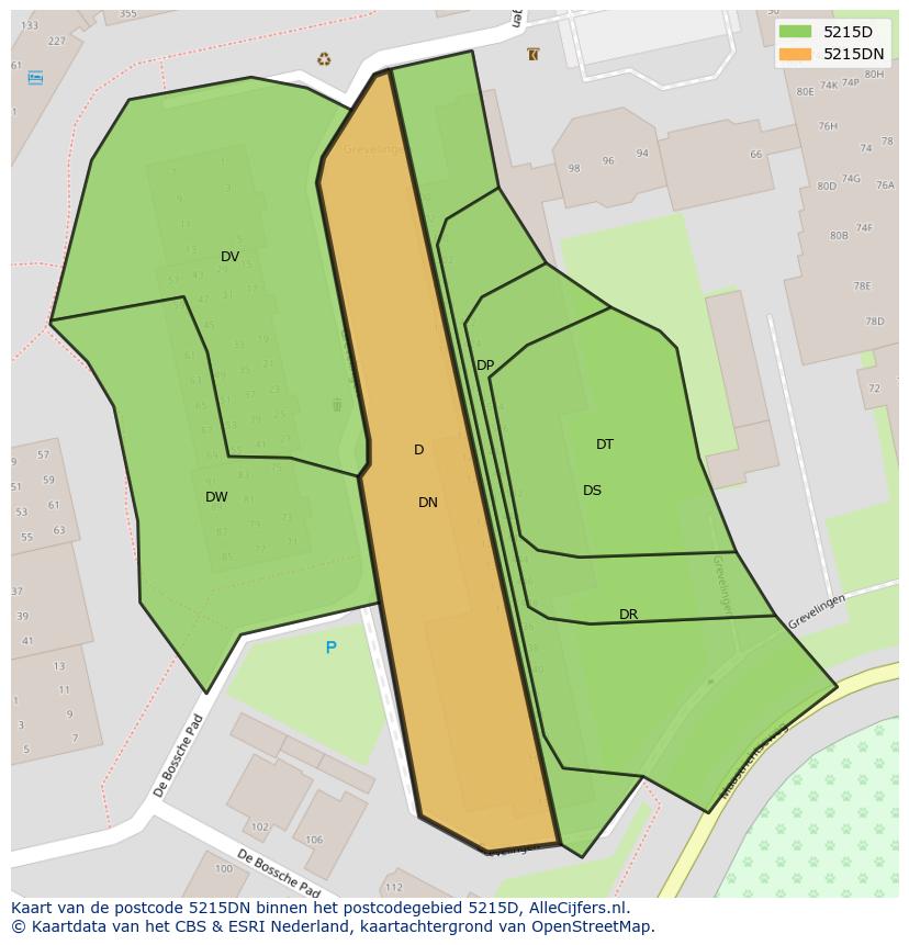 Afbeelding van het postcodegebied 5215 DN op de kaart.