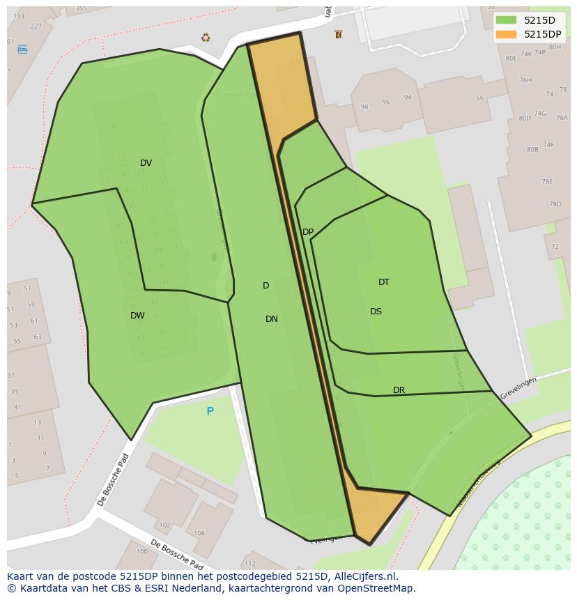 Afbeelding van het postcodegebied 5215 DP op de kaart.
