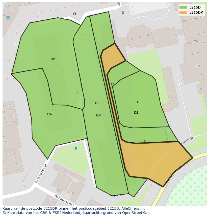 Afbeelding van het postcodegebied 5215 DR op de kaart.