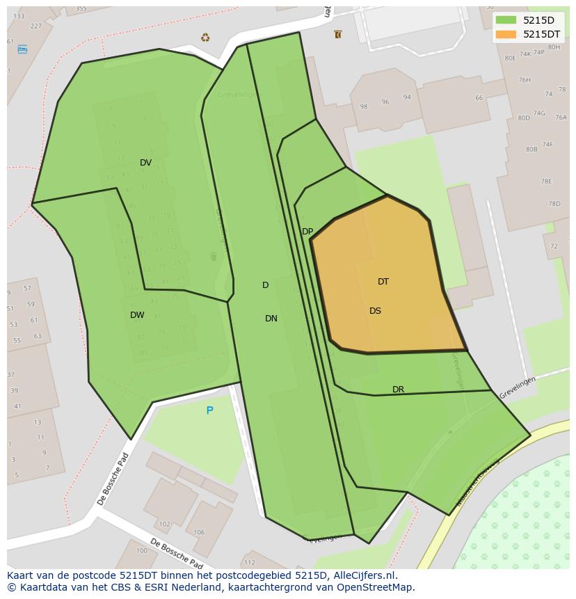 Afbeelding van het postcodegebied 5215 DT op de kaart.