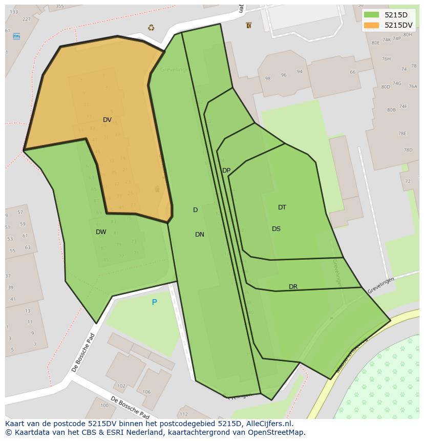 Afbeelding van het postcodegebied 5215 DV op de kaart.