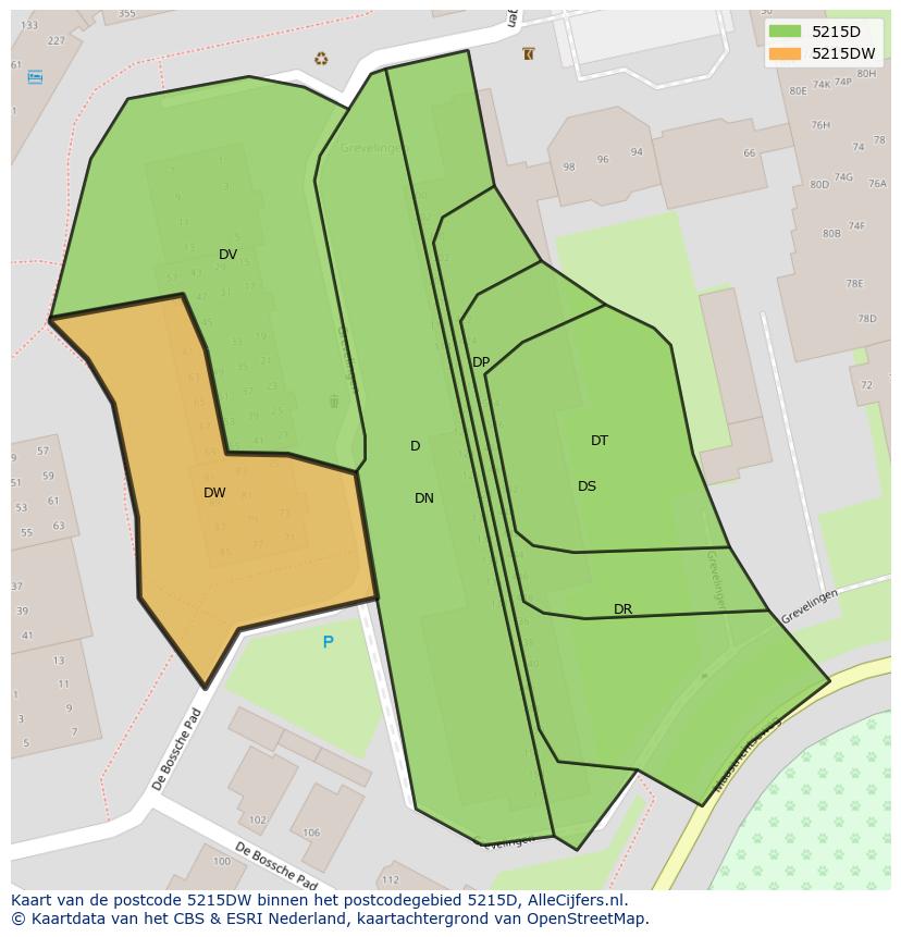 Afbeelding van het postcodegebied 5215 DW op de kaart.
