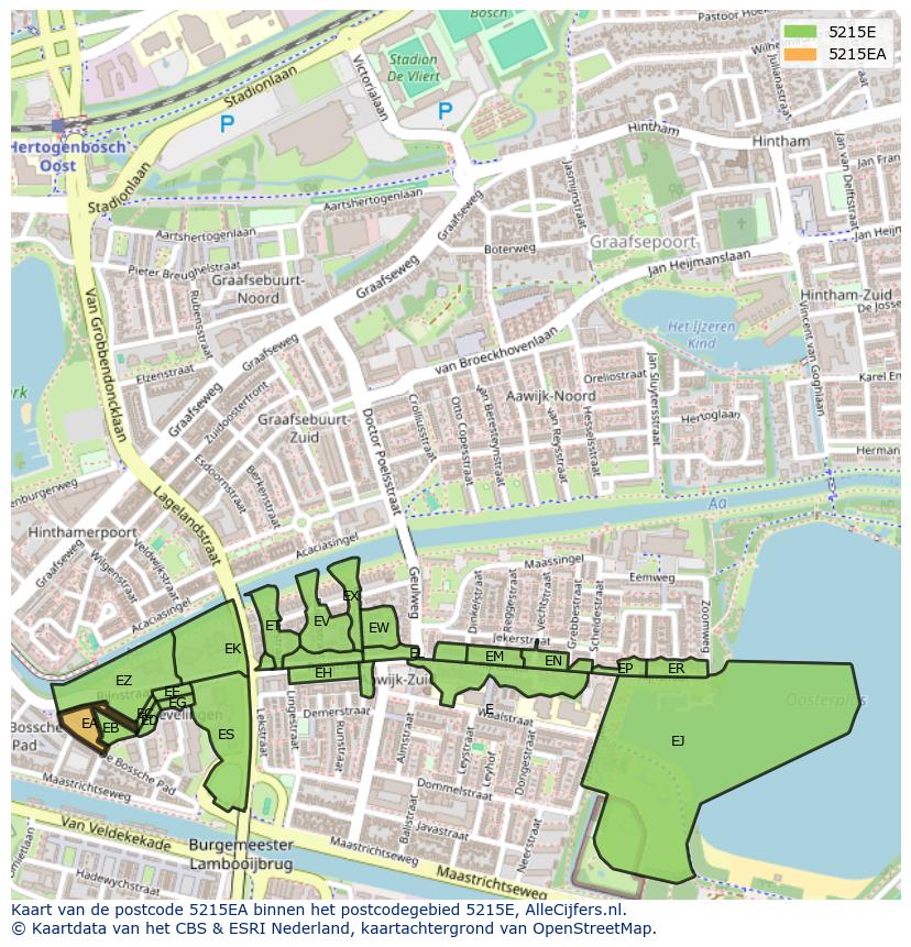 Afbeelding van het postcodegebied 5215 EA op de kaart.