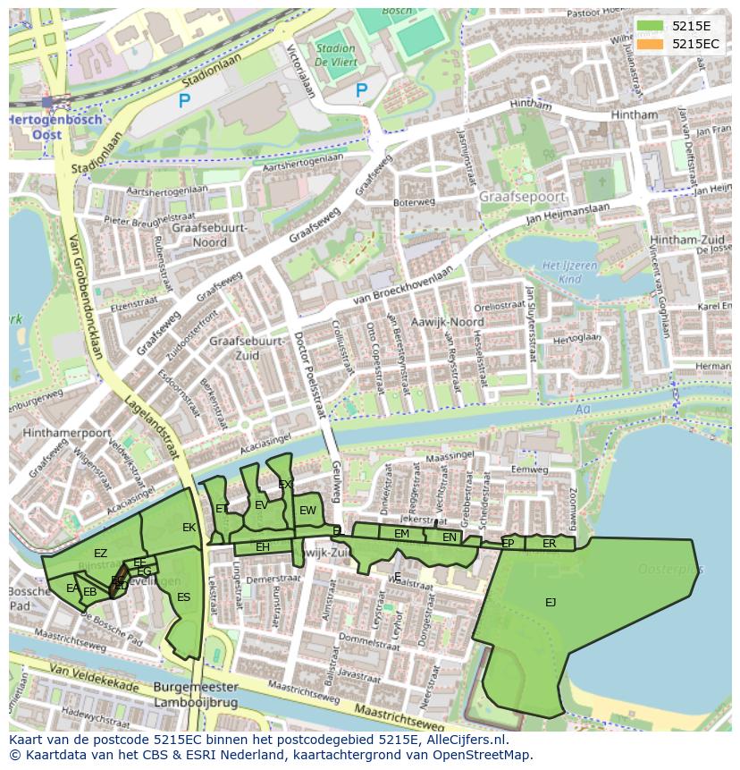 Afbeelding van het postcodegebied 5215 EC op de kaart.