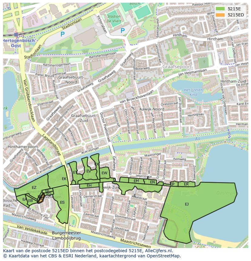 Afbeelding van het postcodegebied 5215 ED op de kaart.
