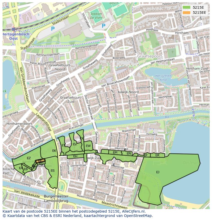 Afbeelding van het postcodegebied 5215 EE op de kaart.