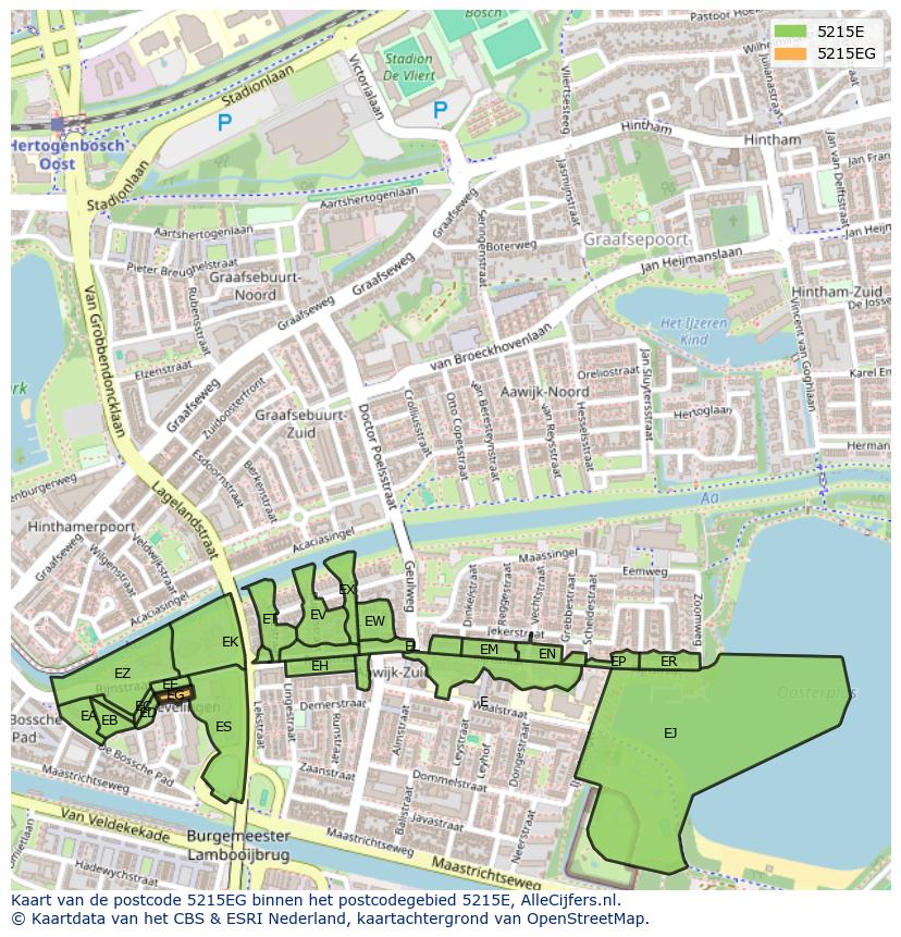 Afbeelding van het postcodegebied 5215 EG op de kaart.