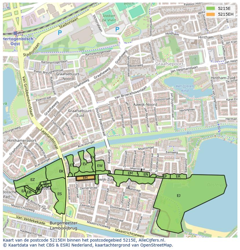 Afbeelding van het postcodegebied 5215 EH op de kaart.