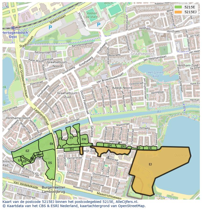 Afbeelding van het postcodegebied 5215 EJ op de kaart.