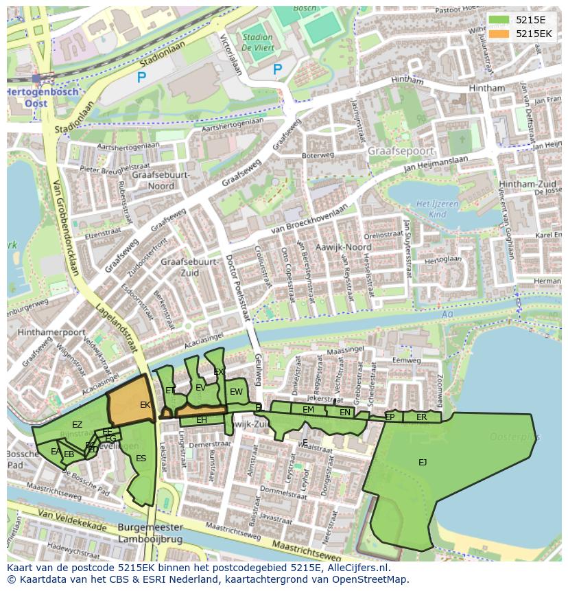 Afbeelding van het postcodegebied 5215 EK op de kaart.