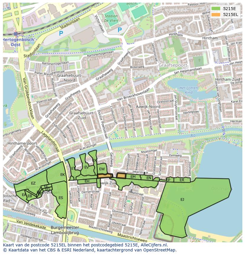 Afbeelding van het postcodegebied 5215 EL op de kaart.
