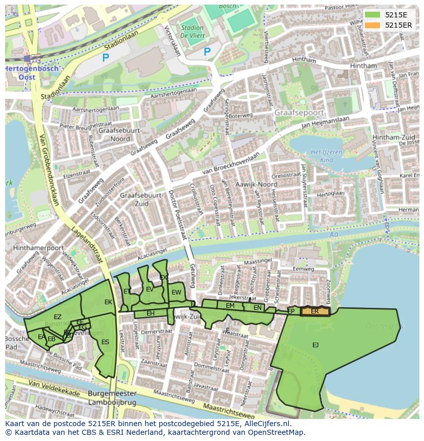 Afbeelding van het postcodegebied 5215 ER op de kaart.