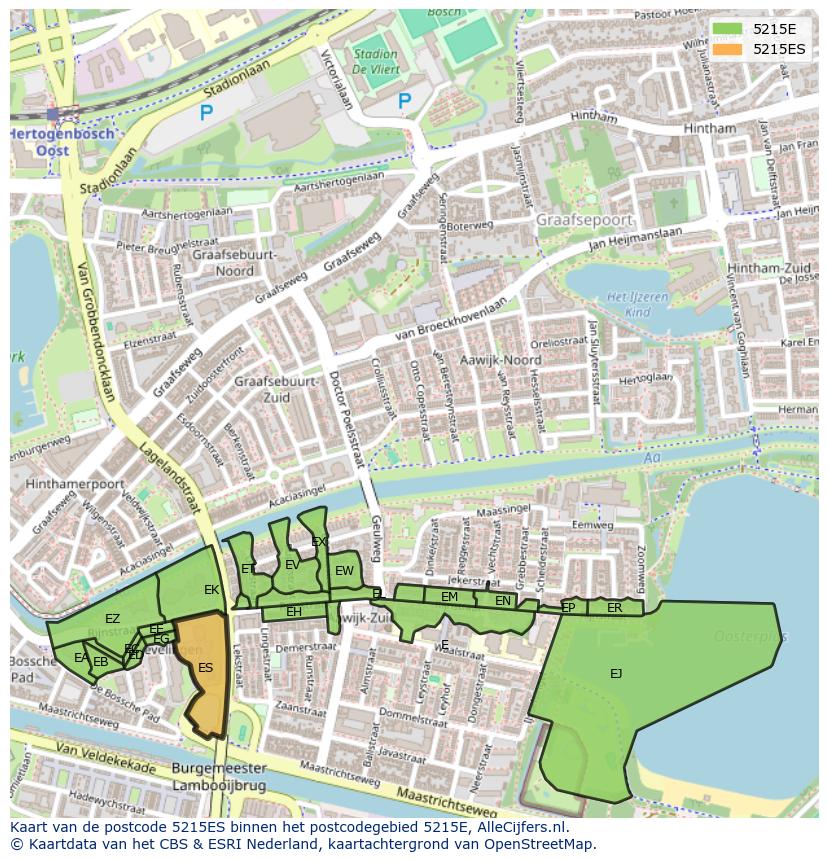 Afbeelding van het postcodegebied 5215 ES op de kaart.