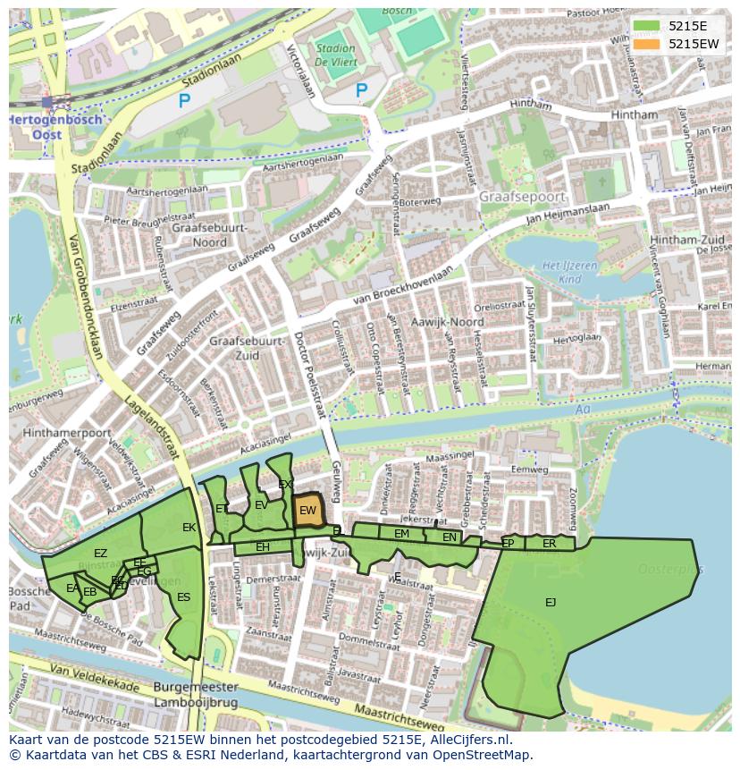 Afbeelding van het postcodegebied 5215 EW op de kaart.