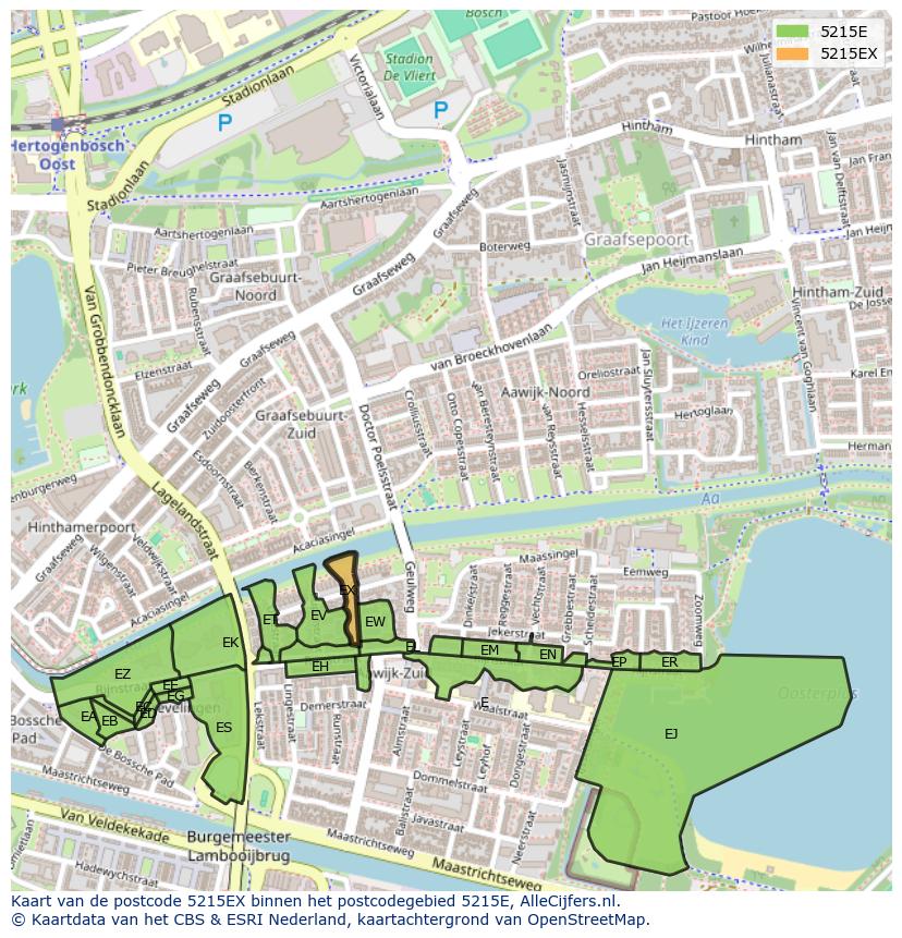 Afbeelding van het postcodegebied 5215 EX op de kaart.