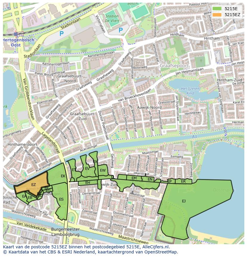 Afbeelding van het postcodegebied 5215 EZ op de kaart.