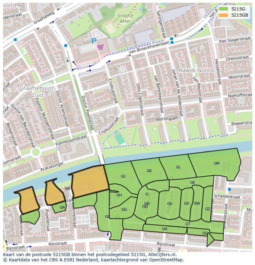 Afbeelding van het postcodegebied 5215 GB op de kaart.