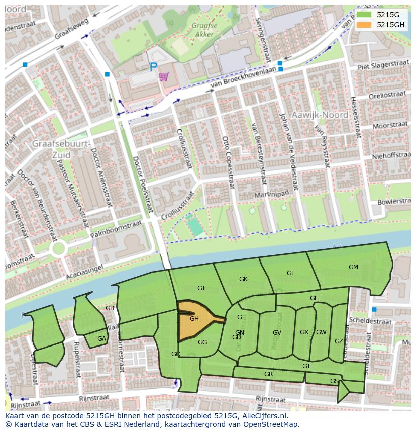 Afbeelding van het postcodegebied 5215 GH op de kaart.
