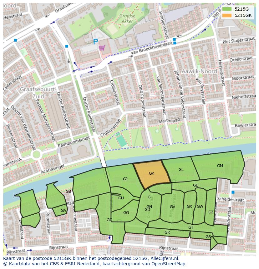 Afbeelding van het postcodegebied 5215 GK op de kaart.