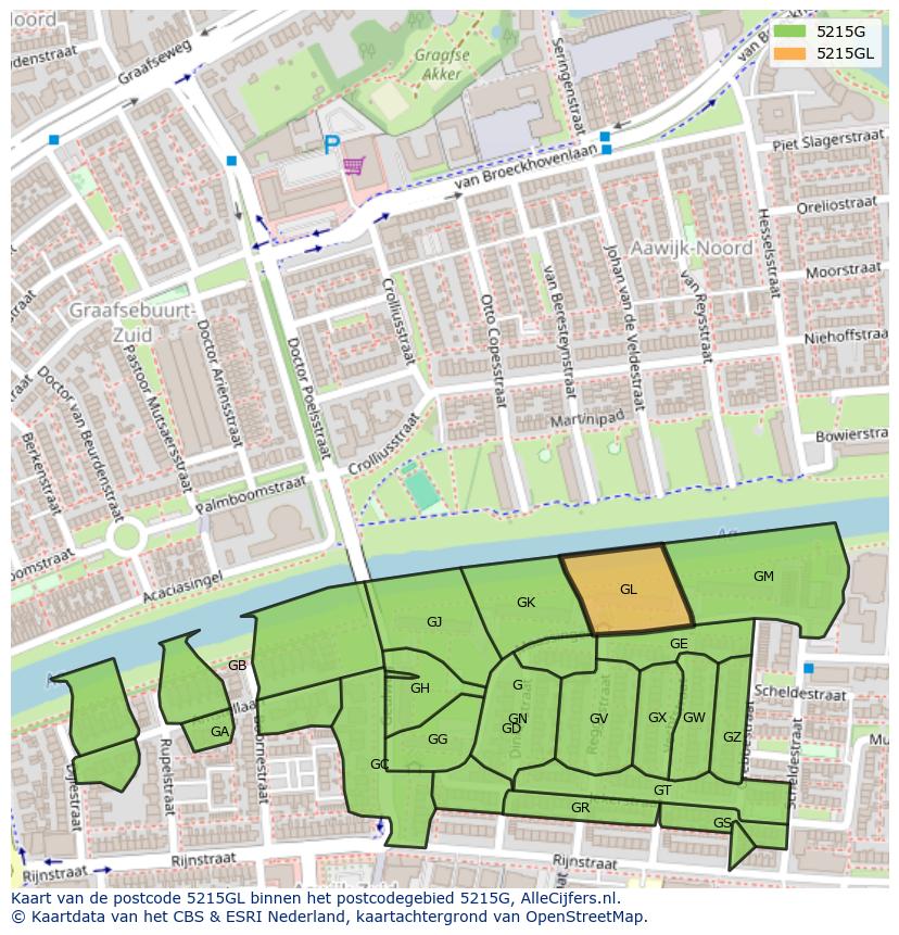 Afbeelding van het postcodegebied 5215 GL op de kaart.