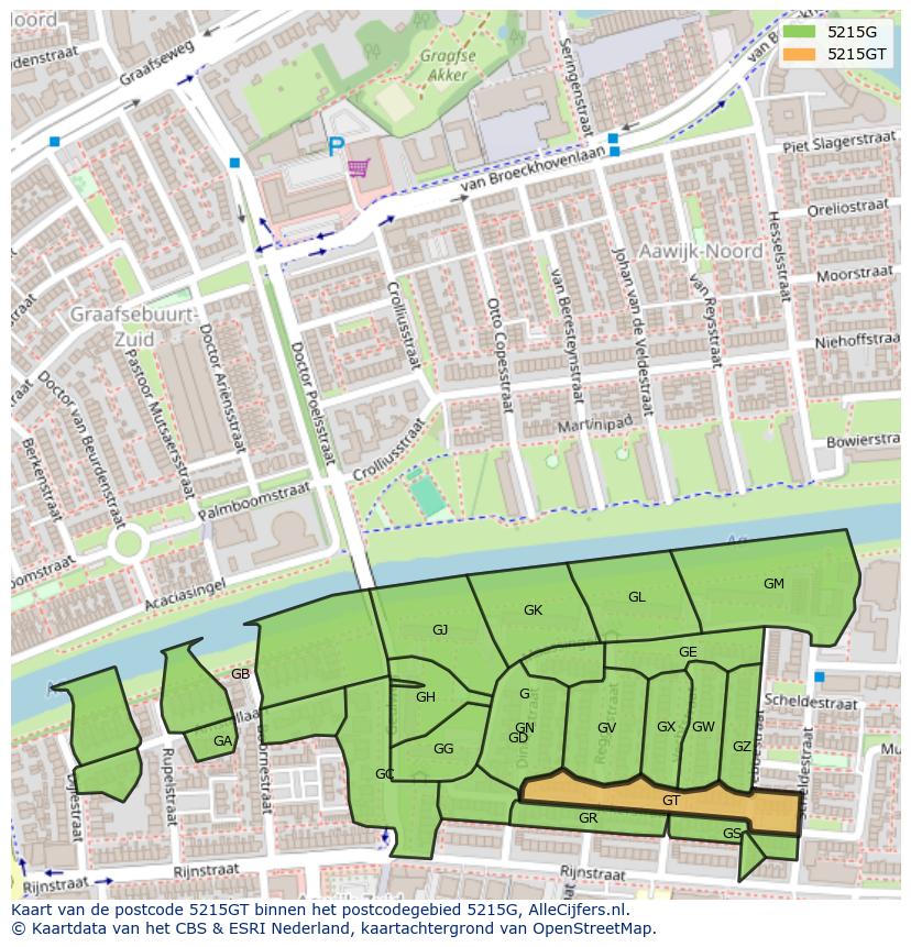 Afbeelding van het postcodegebied 5215 GT op de kaart.