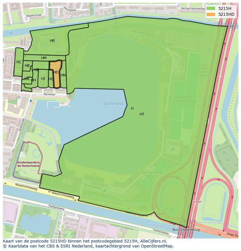 Afbeelding van het postcodegebied 5215 HD op de kaart.
