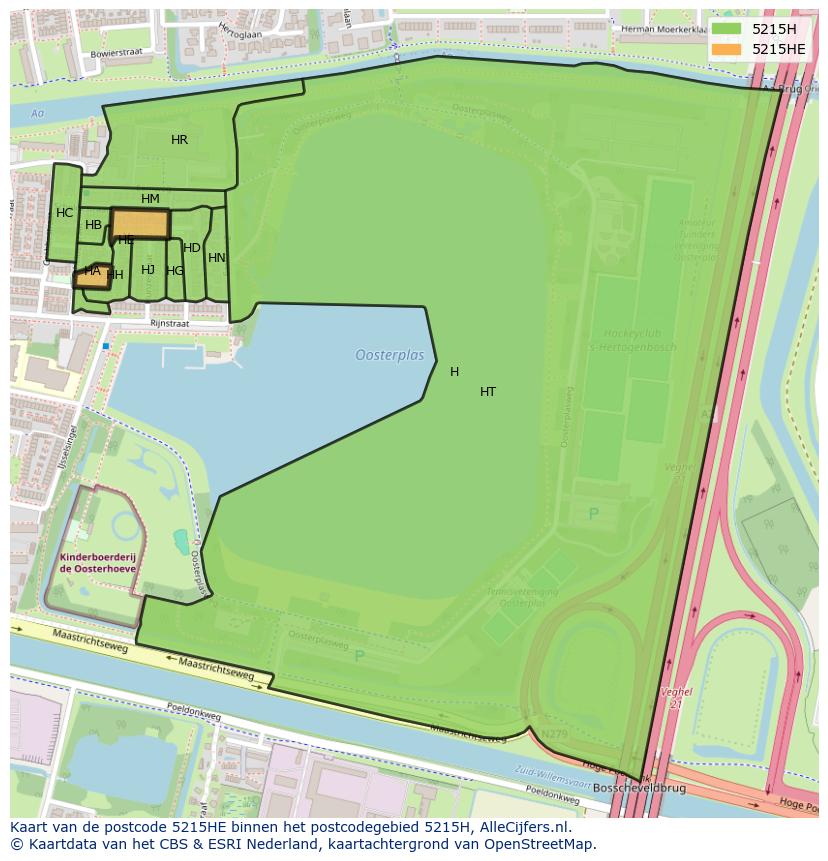 Afbeelding van het postcodegebied 5215 HE op de kaart.