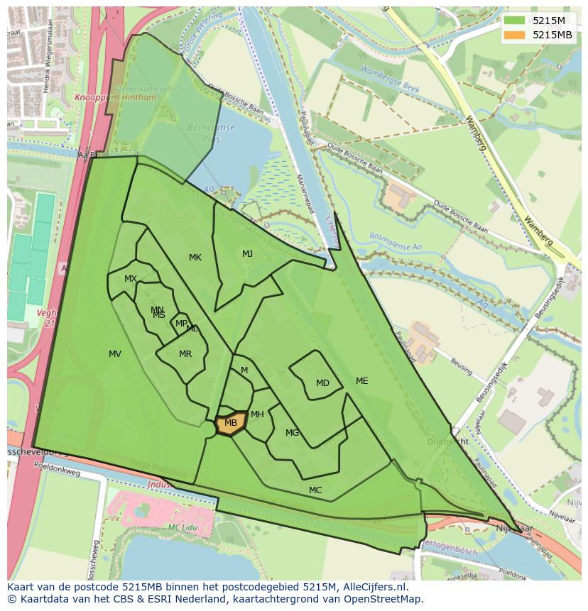 Afbeelding van het postcodegebied 5215 MB op de kaart.