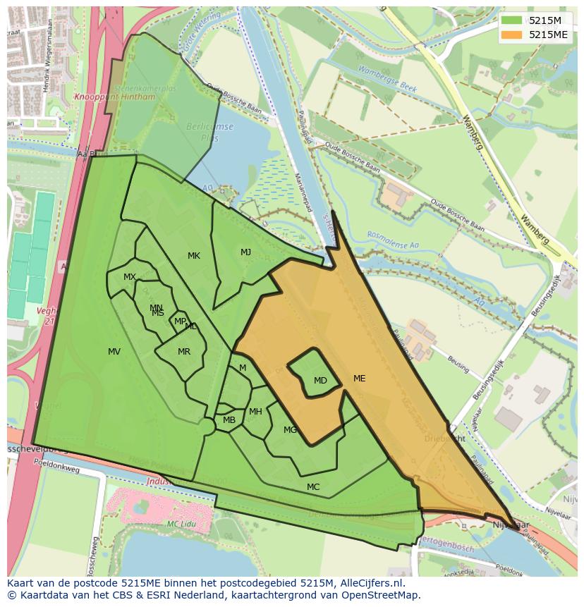 Afbeelding van het postcodegebied 5215 ME op de kaart.
