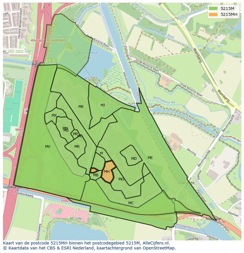 Afbeelding van het postcodegebied 5215 MH op de kaart.