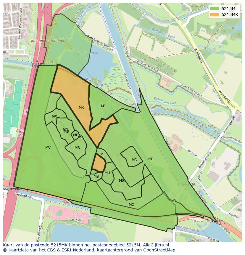 Afbeelding van het postcodegebied 5215 MK op de kaart.