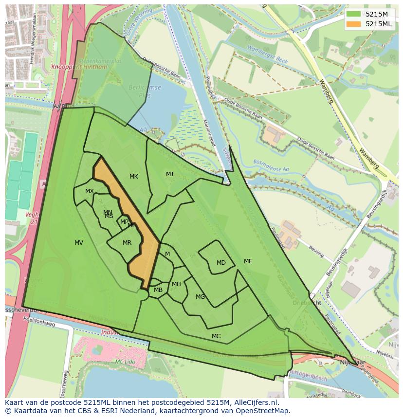 Afbeelding van het postcodegebied 5215 ML op de kaart.