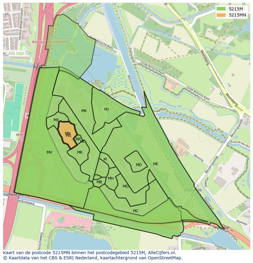 Afbeelding van het postcodegebied 5215 MN op de kaart.