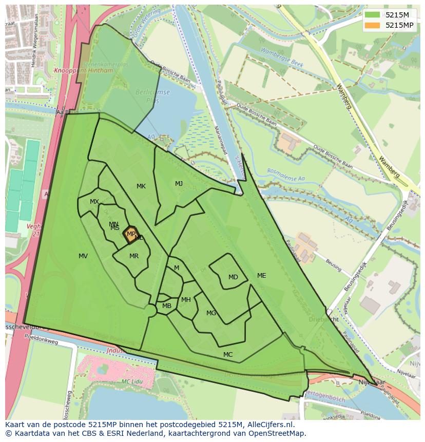 Afbeelding van het postcodegebied 5215 MP op de kaart.