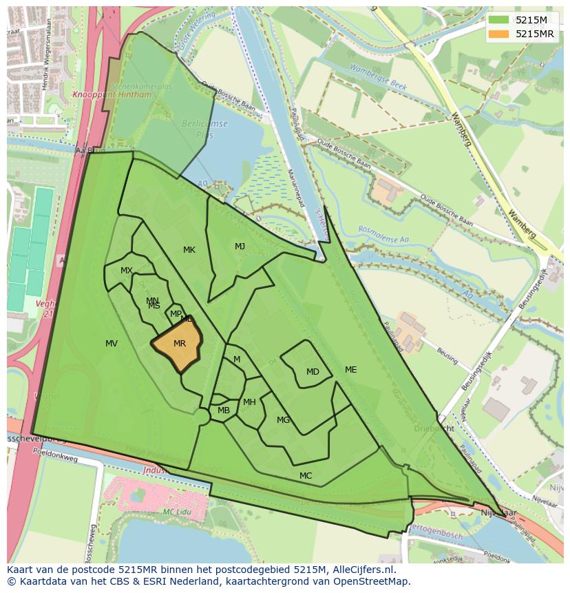 Afbeelding van het postcodegebied 5215 MR op de kaart.