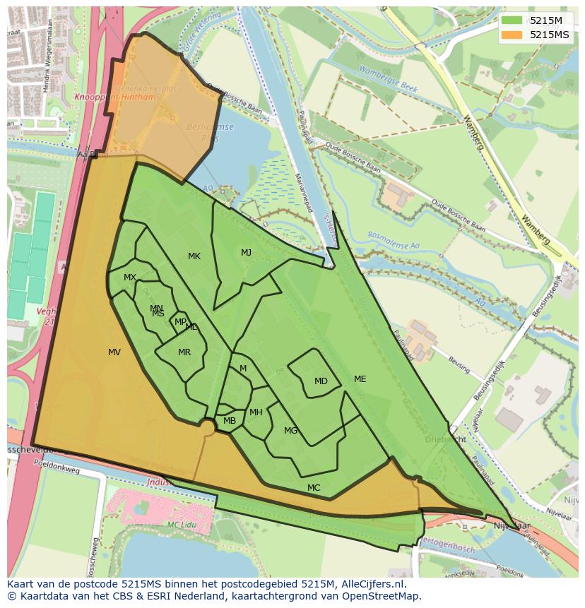 Afbeelding van het postcodegebied 5215 MS op de kaart.