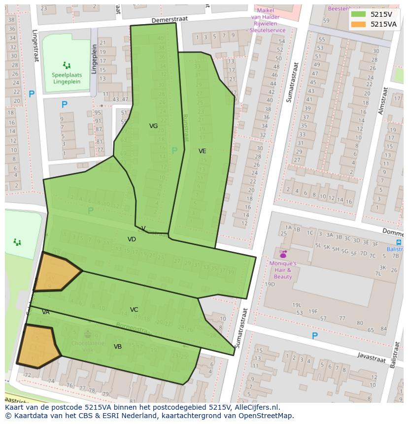 Afbeelding van het postcodegebied 5215 VA op de kaart.