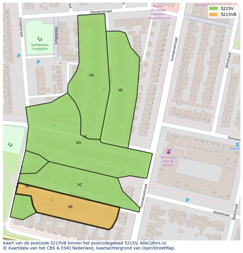 Afbeelding van het postcodegebied 5215 VB op de kaart.