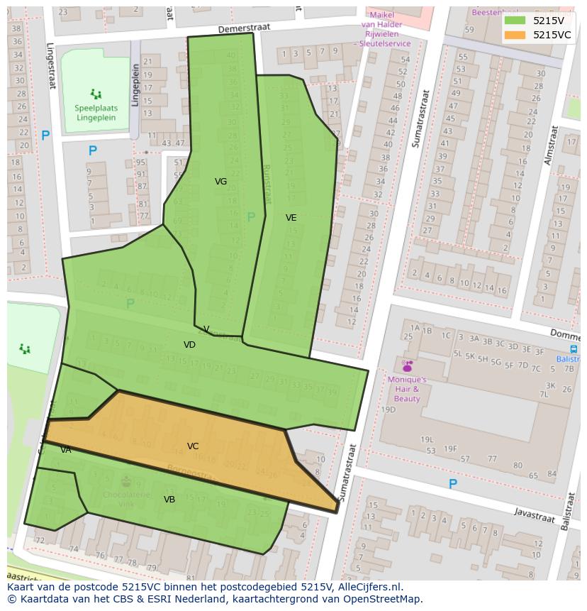 Afbeelding van het postcodegebied 5215 VC op de kaart.