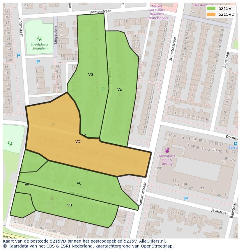 Afbeelding van het postcodegebied 5215 VD op de kaart.