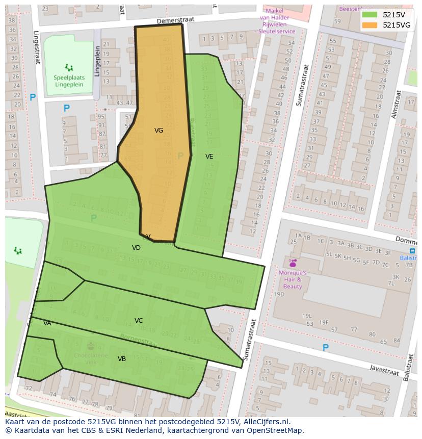 Afbeelding van het postcodegebied 5215 VG op de kaart.