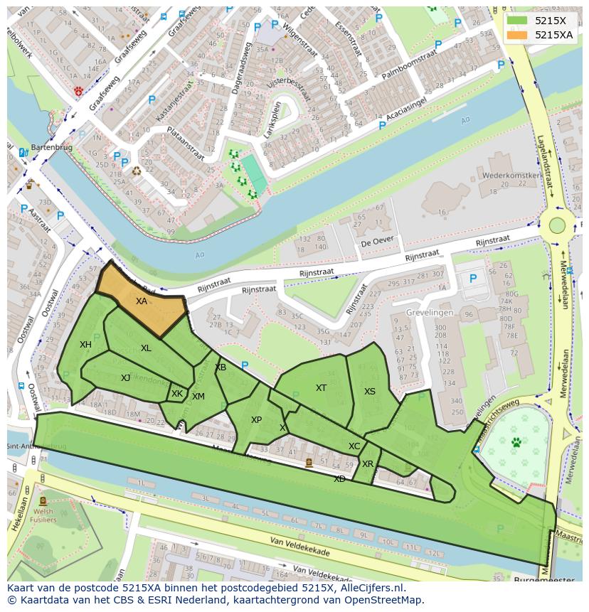 Afbeelding van het postcodegebied 5215 XA op de kaart.