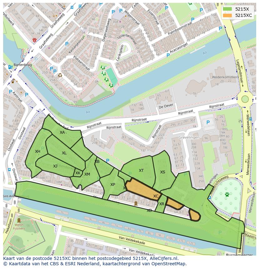 Afbeelding van het postcodegebied 5215 XC op de kaart.
