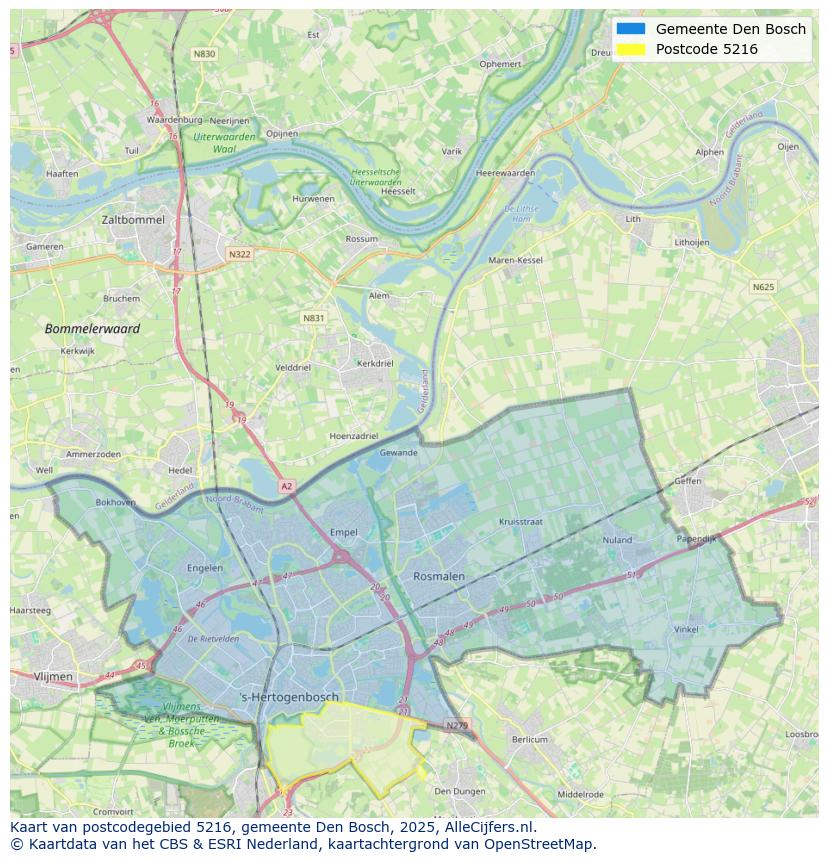 Afbeelding van het postcodegebied 5216 op de kaart.