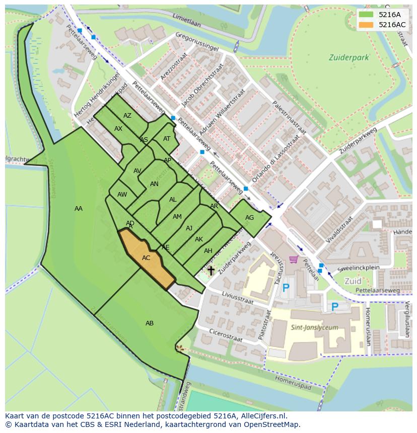 Afbeelding van het postcodegebied 5216 AC op de kaart.