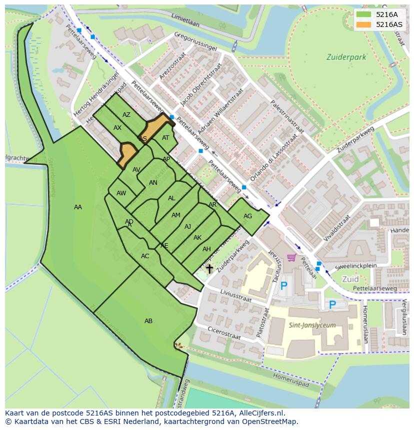 Afbeelding van het postcodegebied 5216 AS op de kaart.